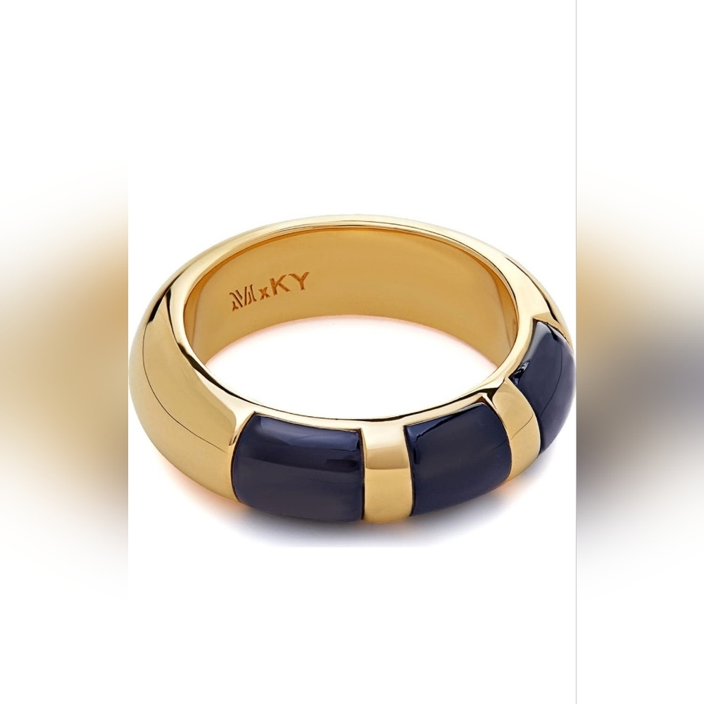 Monica Vinader Gold Vermeil Ring with Onyx.Kate Young Striped Gemstone Stacking. - Picture 4 of 8